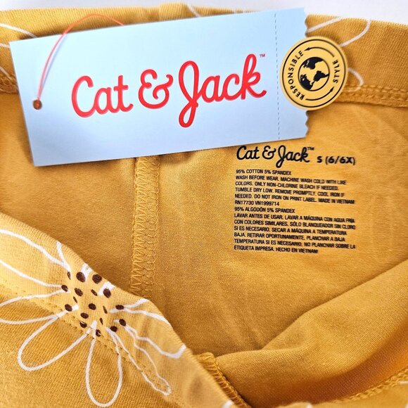 Cat & Jack Girls' Yellow Floral Leggings Size S (6-6X) Durable Knee Tough Cotton - Picture 9 of 9